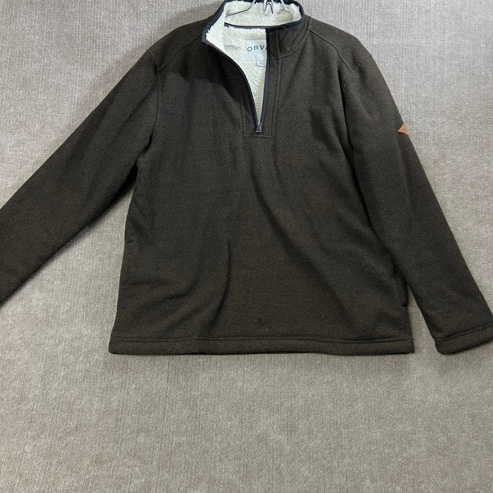 Orvis‎ Mens Pullover Fleece Lined 1/4 Zip Brown Classic Collection Large L/G